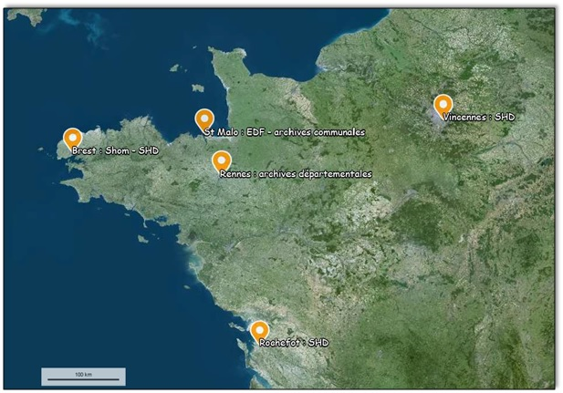 Localisation des archives marégraphiques de Saint-Malo.