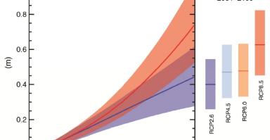Les projections de l'élévation moyenne mondiale du niveau des mers durant le 21ème siècle par rapport à 1986-2005