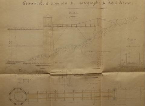 Dessin ancien pont suspendu du marégraphe de Saint-Servan