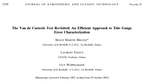 Martin Miguez B., L. Testut, G. Wöppelmann (2008). The van de Casteele test revisited : an efficient approach to tide gauge error characterization. Journal of Atmospheric and Oceanic Technologies