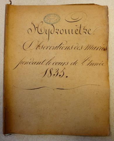 Couverture du registre Hydromètre. Observations des marées pendant le cours de l'année 1835. Source SHD | Cherbourg - 3K 240