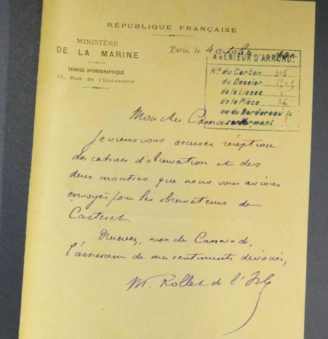 Courrier de Rollet de l'Isle (4 octobre 1890). Source SHD | Cherbourg - SHD 4S 469