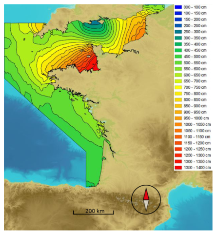 Maximum tidal range (source: https://data.shom.fr/#001=eyJjIjpbLTY2MjgwNyw1ODIyOTI3XS, last access: 5 June 2024).