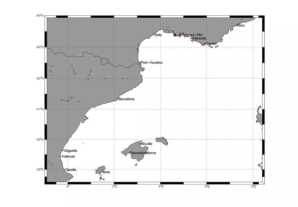 Carte des stations marégraphiques ayant mesurées les oscillations de hauteurs d'eau.jpg