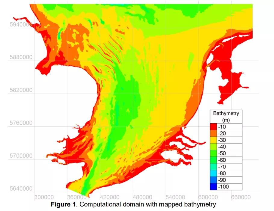 Computational domain with mapped bathymetry