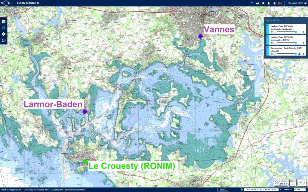 Localisation des 3 stations marégraphiques existante ou à venir au Golfe du Morbihan